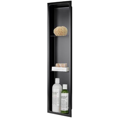 This stainless-steel shower niche is compact and has a practical design that you can conveniently install in your shower or bathroom to keep your shower essentials within your reach. Crafted with high-quality stainless steel, it provides a perfect alternative to traditional shelves. Not only shower essentials, but you can also keep decorative home items such as flowers, plants, and showpieces, etc. to give your bathroom an exotic look. It has a sleek design and material, which provides durabilit Shower Essentials, Traditional Shelves, Bathroom Shower Walls, Shower Shelf, Shelf Bathroom, Wall Niche, Shower Niche, Black Shower, Shower Shelves