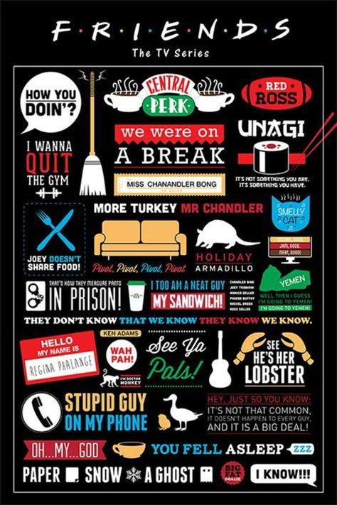 PRICES MAY VARY. High Quality Poster size: 91.5 x 61cms (36 x 24 Inches) Made in the UK Officially licensed Friends TV Show Infographic Poster Friends Tv Quotes, Friends Fan, Logo Quotes, Mini Tv, Friends Tv Show Quotes, Friends Episodes, Friends Poster, Friends Tv Series, Infographic Poster