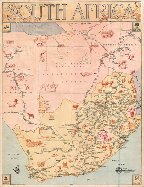 "Art Nouveau map of South Africa with illustrations showing railway routes and links, air routes, neighboring countries, cities and towns, international boundaries, railway stations, and rivers. Small type ! More prints of Africa : https://www.etsy.com/shop/Historilicious?section_id=24732707 MATTE PAPER - UNFRAMED ! - 240 gsm heavy weight museum quality matte paper - Ideal for high resolution photos - Extremely smooth natural white surface, perfect for art - UNFRAMED, Print only. CANVAS - UNFRAM South Africa Graphic Design, South Africa Map Art, Map South Africa, Old South Africa, South African Aesthetic, South African Map, South Africa Aesthetic, South Africa Poster, Africa Aesthetic