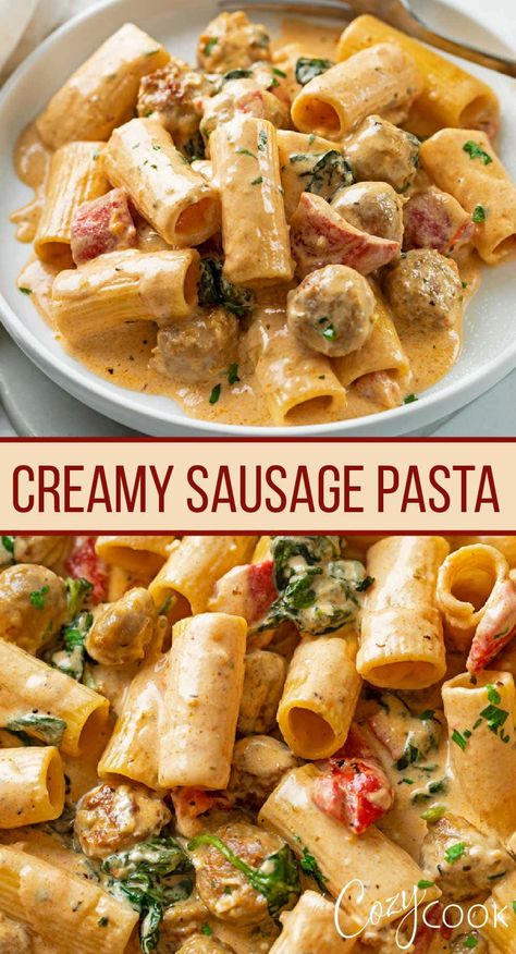 Sausage Recipes, Creamy Sausage Pasta, Italian Sausage Recipes, Sausage Dishes, Pasta Dinners, Pasta Dinner Recipes, Health Dinner, Sausage Pasta, Health Dinner Recipes