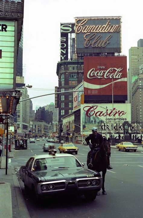 Times Square 1974 Nypd Vehicles, Nyc 1970s, Americana Aesthetic, Nyc History, Auto Poster, Police Vehicles, New York Aesthetic, Vintage New York, Old Car