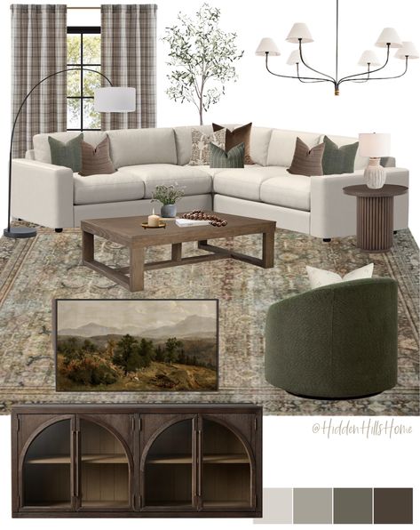 Shop Urban 3-Piece L-Shaped Sectional … and other curated products on LTK, the easiest way to shop everything from your favorite creators. Family Room With Beige Sectional, Lounge Room Mood Board, Brown Green Cream Living Room, Living Room Board Inspiration, Living Room Green Brown, Neutral Living Room Green Accents, Modern Farmhouse Living Room Mood Board, L Shape Sectional Living Room, Family Room Mood Board