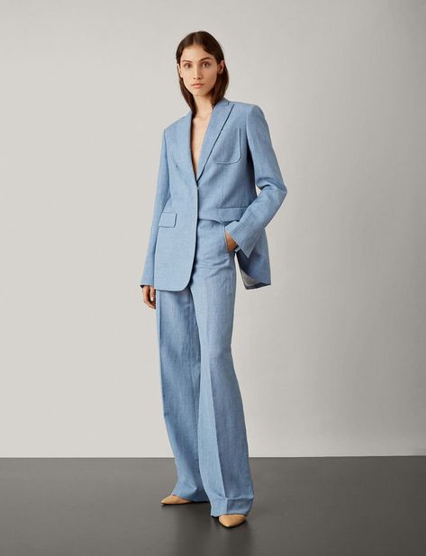 Blue Work Outfit, Pastel Suit, Prom Slay, Joseph Fashion, Winter Ball, Ball Aesthetic, Random Fashion, Suit Jumpsuit, Timeless Outfits