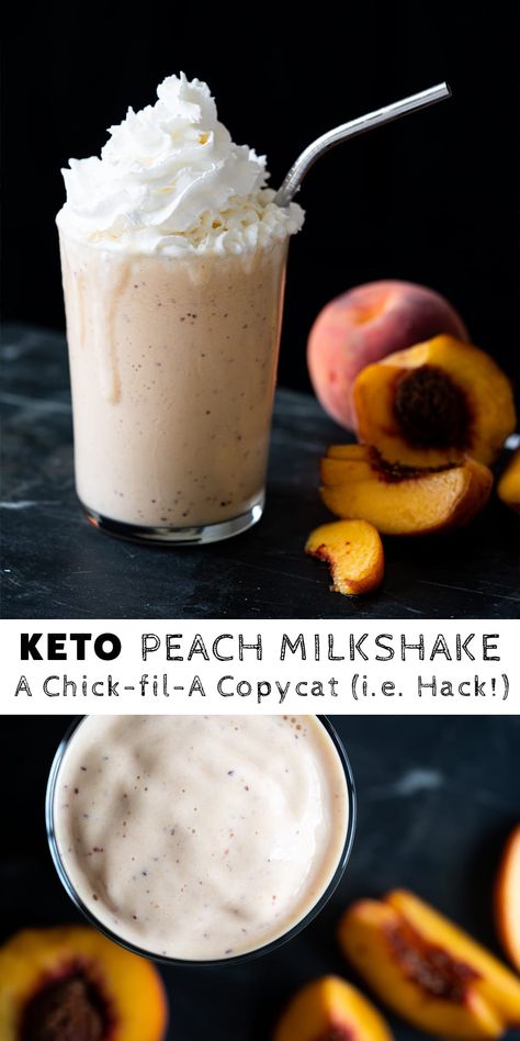 Keto Shakes Recipe, Keto Peach Smoothie, Low Carb Milkshake, Peach Keto Dessert, Low Carb Peach Recipes, Keto Peach Recipes, Keto Fruit Smoothie, Keto Milkshake Recipe, Keto Popsicles