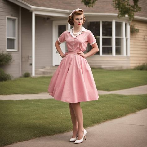 The Stepford Doll Housewife Aesthetic Dress, 1950s Housewife Costume, Stepford Wife Aesthetic, House Wife Outfits, Stepford Wife Dress, Housewife Outfit, Housewife Costume, 50's Housewife, Stepford Wives