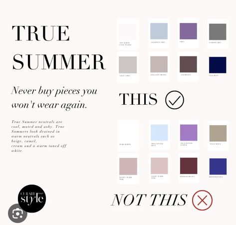 Curate Your Style True Summer, True Summer Outfits Casual, Hair For Cool Summer, Light Summer Pallette Outfits, Curate Your Style, True Summer Color Palette Outfits Capsule Wardrobe, True Summer Neutrals, True Summer Vs Soft Summer, True Summer Capsule