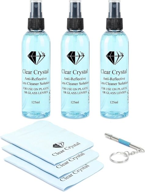 Eyeglass Lens Cleaning kit - glasses cleaner Including 3 Anti-Reflective Lens Cleaner spray bottles 125 ml Each, 3 Microfiber Cleaning Cloths, and a Screwdriver Key Chain to fix Loose Screws- by Clear Crystal : Amazon.ca: Health & Personal Care Glasses Cleaner, Eyeglass Cleaner, Lens Cleaner, Clean Bottle, Eyeglass Lenses, Cleaning Cloths, Microfiber Cleaning Cloths, Quick Cleaning, Clean Microfiber