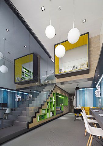 . Commercial Mezzanine Design, Office Mezzanine Design, Mezzanine Office Design, Mezzanine Office, Staircase Office, Office Mezzanine, Loft Office Design, Loft Workspace, Mezzanine Design