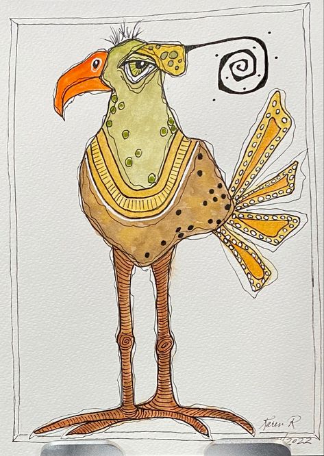 Silly Bird Art, Whimsical Birds Drawing, Whimsical Animal Drawings, Whimsical Animal Art, Funny Bird Drawing, Whimsical Art Animals, Funky Birds, Whimsical Bird Art, Whimsical Art Drawings