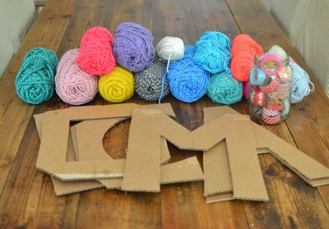 Day 20 – Yarn Wrapped Cardboard Letters {100 Days of Summer Fun}  #247moms  #iama247mom #momminitdaily #momlife #momcoach #motherhood Letters Kindergarten, Yarn Wrapped Letters, Yarn Letters, Letters Worksheets, Cardboard Letters, Kindergarten Letters, Box Creative, Crafts For Kids To Make, Cardboard Crafts