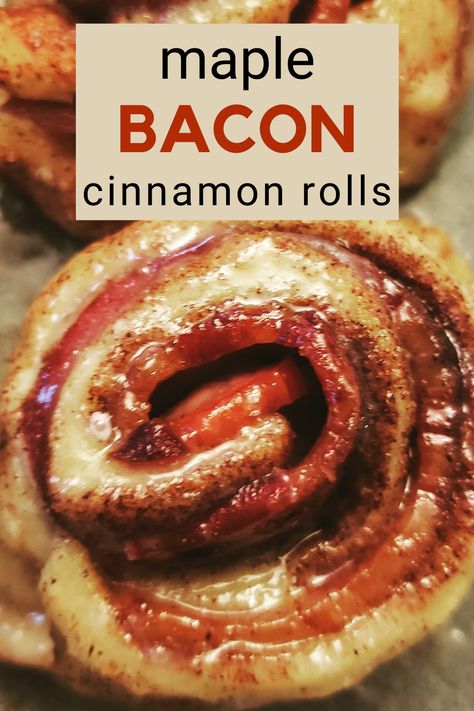 Maple Bacon Cinnamon Rolls.  Yes, I said BACON.  Did you ever think anything was missing in a cinnamon roll before?  Probably not, but now that you know that BACON cinnamon rolls exist, do you think you will ever eat a regular cinnamon roll again?    You don't have to live like that again.  These make the perfect choice for a yummy snack or quick breakfast treat.  Easy to make and delicious to eat! Unique Flavored Cinnamon Rolls, Cinnamon Rolls With Bacon Inside, Vampire Cinnamon Rolls, Bacon Cinnamon Rolls Pillsbury, Cinnamon Rolls With Bacon, Bacon Stuffed Cinnamon Rolls, Sweet And Savory Cinnamon Rolls, Maple Bacon Cinnamon Rolls Homemade, Bacon Cinnamon Rolls Homemade