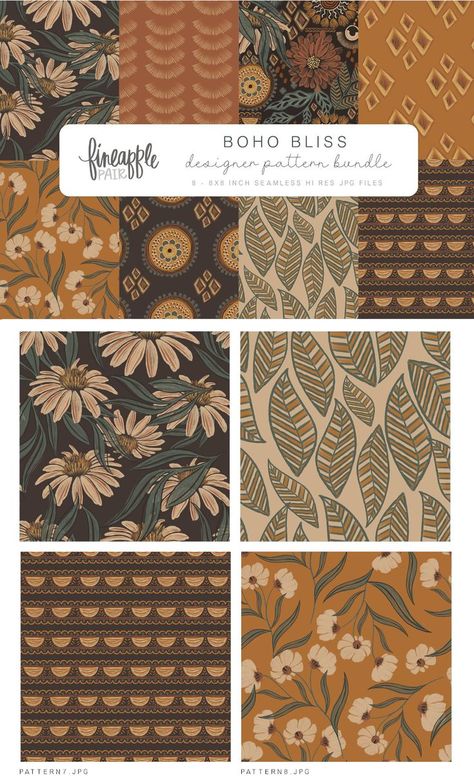 Boho Bliss Pattern Bundle. Compatible with: Adobe Illustrator, Adobe Photoshop. File Size: 22.71 MB. DPI: 300 Patchwork, Bohemian Floral Pattern, Bohemian Fabric Patterns, Bohemian Prints Pattern Textiles, Rustic Boho Color Palette, Boho Fabric Pattern, Boho Designs Pattern, Boho Prints Pattern, Bohemian Pattern Art