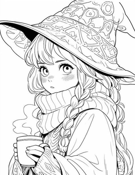 Pages For Coloring, Coloring Images For Adults, Anime Color Drawing, Coloring Drawings For Adults, Uncolored Drawings Anime, Coloring Books Anime, Coloring Pages For Adults Woman, Cute Witch Coloring Pages, Cute Anime Witch