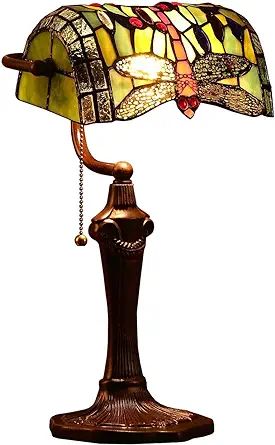 (AMAZON AFFILIATE) Bieye L10058 Dragonfly Tiffany Style Stained Glass Banker Table Lamp with 10-inch Wide Lampshade and Zinc Base for Reading Working Desk (Green) Desk Green, Aesthetic Lamp, Whimsigoth Decor, Witch's Cottage, Working Desk, Witch Cottage, Bankers Lamp, Tiffany Lamp, Tiffany Lamps