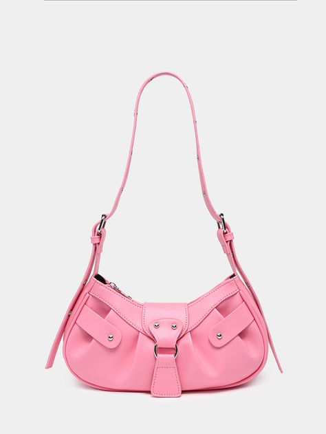 Fashionable Rivet Decoration Armpit Bag pinkI discovered amazing products on SHEIN.com, come check them out! Buckle Bag, Armpit Bag, Punk Inspiration, Bags For Teens, Baguette Bag, Metallic Pink, Word Wrap, Leather Hobo, Metallic Accents