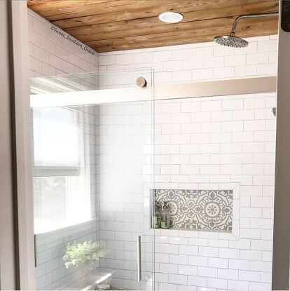 Small Bathroom Upgrades, Faux Brick Accent Wall, Faux Brick Wallpaper, Dark Accent Walls, Brick Accent Wall, Shiplap Ceiling, Farmhouse Master, Stunning Bathrooms, Modern Farmhouse Bathroom