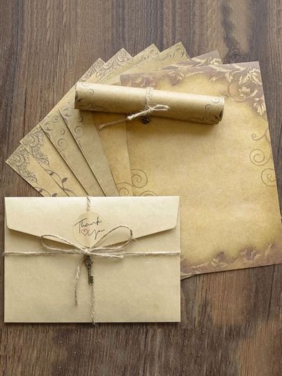 1set Vintage Envelope & Letter Paper | SHEIN USA String Letters, Vintage Writing Paper, Candy Pictures, Vintage Envelope, Envelope Letter, Vintage Writing, Envelope Lettering, Letter Writing Paper, Mini Craft