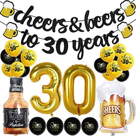 30 Years Anniversary, 30th Birthday Balloons, 30th Birthday Party Decorations, Gold Number Balloons, 30 Balloons, Birthday Decorations For Men, 30th Birthday Decorations, Gold Confetti Balloons, Birthday Cheers