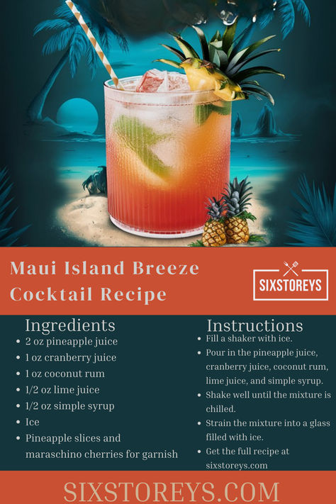 Maui Island Breeze Cocktail Recipe Juice Bar Design, Maui Island, Homemade Chinese, Homemade Chinese Food, Mix Drinks, Cocktail Drinks Alcoholic, Batch Cocktails, Island Breeze, Drink List