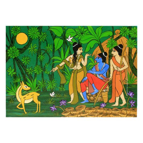 It's belongs to Ramayana. Golden deer (ART_3324_76770) - Handpainted Art Painting - 24in X 18in By Artist Chetan Katigar Please click here to buy this painting https://www.fizdi.com/golden-deer-art_3324_76770-handpainted-art-painting-24in-x-18in/ #fizdiofficial #acrylic #canvas #acrylicpainting #painting #ramayan #ramayana #ram #hinduism #instagood #art #god #rama #indian Phad Painting Ramayana, Madhubani Painting Ramayana, Ramayana Drawing Easy, Ramayan Drawing Scene, Ramayana Paintings Art, Ramayan Drawing Easy, Ram Madhubani Painting, Ramayana Paintings, Ramayan Drawing