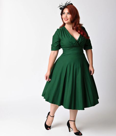 1950s Plus Size Fashion and Clothing History Green Plus Size Dresses, Pinup Dress, Green Wedding Dresses, Emerald Green Dresses, Guest Attire, 1950s Style, Plus Size Vintage, Vestidos Vintage, Wedding Dresses Plus Size