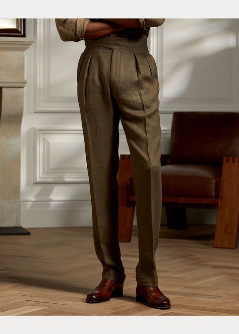 Linen Male Fashion, Gurkha Trousers Men, Men’s Linen Trousers, Funky Formal Outfit Men, Mens Outfits Inspiration, Trouser Outfit For Men, Linen Trousers Outfit Men, Tailored Pants Outfit Men, Men’s Trousers