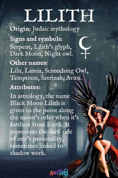 Lilith: Symbols, Energy and Worship of the Dark Goddess – Spells8 Goddess Empowerment, Lillith Goddess, Lilith Goddess, Lilith Symbol, Goddess Magick, Black Moon Lilith, Dark Goddess, Wiccan Magic, Witch Spirituality