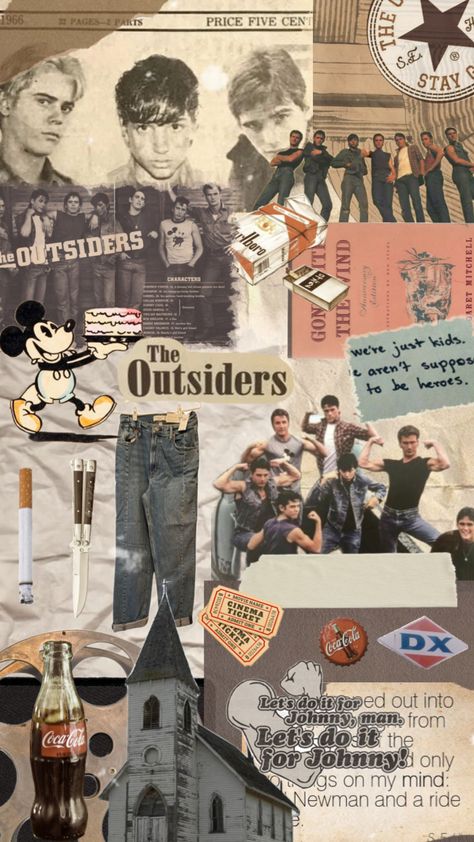 The Outsiders #theoutsiders #books #movies #popular #vintage #outsiders #sehinton #dallaswinston #johnnycade #ponyboycurtis #sodapopcurtis #darrycurtis #steverandle #twobitmathews #fyp The Outsiders Color Palette, Sodapop Curtis Aesthetic Wallpaper, The Outsiders Collage, Outsiders Aesthetic Wallpaper, Socs The Outsiders Outfits, The Outsiders Aesthetic Wallpaper, The Outsiders Movie Poster, The Outsiders Wallpaper, The Outsiders Aesthetic