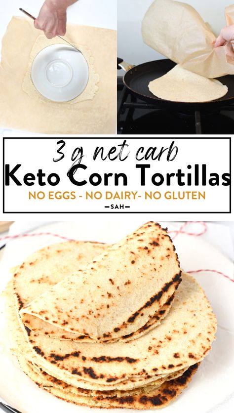 An easy low carb corn tortillas recipe made of low-carb flour and with an amazing flexible soft texture and delicious corn tortillas texture and flavor. Plus, these keto corn tortillas are also egg-free and dairy-free! Keto Corn Tortilla Recipes, Low Carb Corn Tortillas, Carb List, Low Sugar Dinners, List Of Low Carb Foods, Corn Tortilla Recipes, Keto Savory, Tortillas Recipe, Dinner Recipes Healthy Low Carb