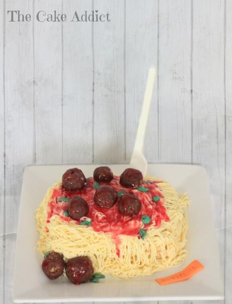 Spaghetti with Meat ball cake for a surprise party - Cake by Thecakeaddict Pasta For Breakfast, Spaghetti With Meat, Pasta Cake, Ball Cake, Surprise Cake, Surprise Party, Butter Cake, Party Cake, B Day