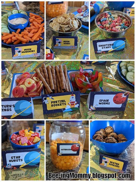 Planet Party Ideas, Outer Space Birthday Theme, Galaxy Themed Food Ideas, Galaxy Birthday Party Ideas Space Theme, Space Birthday Party Theme, Space Birthday Party Food Ideas, Outer Space Treats, 1st Space Birthday Party, Space Themed Party Foods