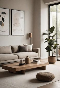 Neutral Living Room With Black Accents, Beige Sofa Living Room, Neutral Living Room Ideas, Minimalism Living Room, Japandi Living Room, Minimal Living Room, Japandi Living, Japandi Interior, Neutral Living Room