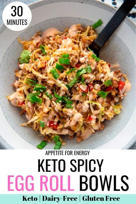 Pork Egg Roll Recipes, Egg Roll Bowls, Spicy Mayo Sauce, Keto Egg Roll, Telur Gulung, Asian Dish, Eggroll In A Bowl, Egg Diet Plan, Mayo Sauce