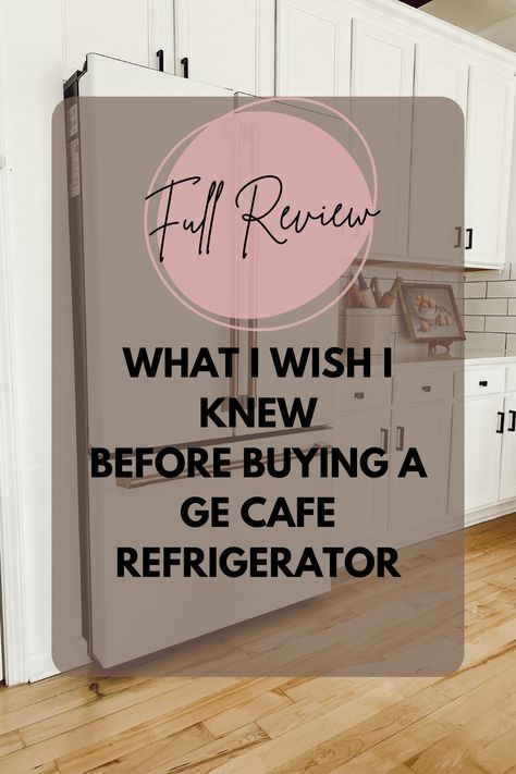 Ge Cafe Refrigerator Stainless Steel, Ge Profile Appliances Kitchens, Cafe Style Kitchen Appliances, Cafe Refrigerator In Kitchen, Cafe Fridge Kitchen, Coffee Bar Refrigerator, Ge Cafe Counter Depth Refrigerator, White Refrigerator Kitchen Wood Cabinets, 60” Refrigerator