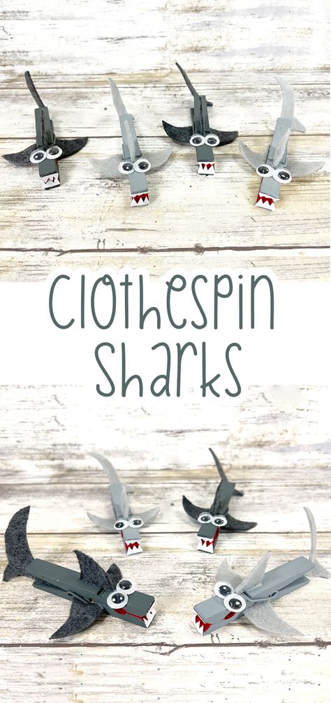 Diy Shark Craft, Shark Clothespin Puppets Free Printable, Toddler Shark Activities, Shark Puppet Craft, Easy Shark Craft, Shark Week Ideas For Kids, Shark Projects For Kids, Shark Week Crafts For Kids, Scuba Vbs 2024 Crafts For Kids