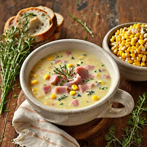 How To Make Ham Hock and Corn Chowder Recipe Print A hearty and creamy chowder loaded with savory ham hock and sweet corn. Ham Hock Recipes Soup, Ham Hawk Recipes, Ham Stock Recipes, Cottage Ham Recipes, Ham Hock Soup Recipes, Hock Recipes, Ham Chowder Recipe, Corn Chowder With Ham, Ham Hock Soup