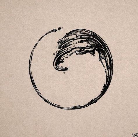 simple, circle wave minimal tattoo idea Sea Circle Tattoo, Go With Flow Tattoo, Japanese Circle Tattoo, Go With The Flow Tattoo Symbol, Water Circle Tattoo, Open Circle Tattoo, Imperfect Circle Tattoo, Circle Knee Tattoo, Minimal Sea Tattoo