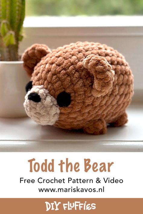 Crochet Fluffies Free Pattern, Super Easy Crochet Animals, Brown Bear Crochet Pattern, Crochet Teddy Bear Pattern Free No Sew, No Sew Teddy Bear Crochet Pattern, What To Crochet With White Fluffy Yarn, Teddy Bear Crochet Pattern Free Easy, Free Mini Animal Crochet Patterns, Crochet Bear Easy