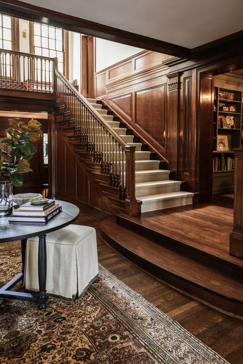 Reveal: Historic Wilmette Home - Park and Oak Interior Design Ansel Adams, Olinda, Oak Interior Design, Park And Oak, Oak Interior, Wall Molding, Lounge Decor, Grand Staircase, Beautiful Lighting