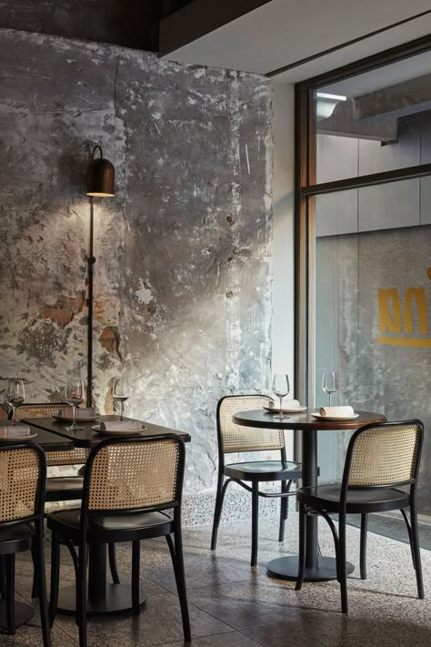 Pink marble and patchy concrete emulate ancient Rome in Melbourne’s Pentolina pasta bar Bar Restaurant Design, Architecture Restaurant, Industrial Restaurant, Pub Table Sets, Casual Dining Restaurant, Bar Interior, Tables And Chairs, Cafe Interior Design, Restaurant Interior Design