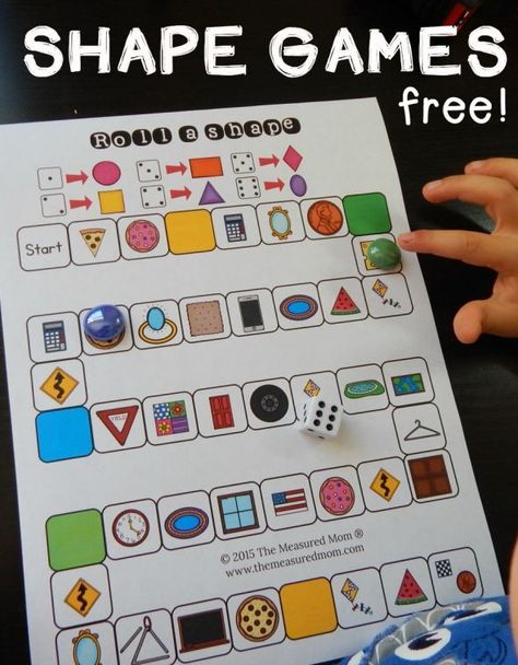 These free shape games for preschool and kindergarten are great for helping kids recognize shapes in everyday objects. You get 3 different games! Kindergarten Geometry, The Measured Mom, Measured Mom, Shapes Kindergarten, Teaching Shapes, Prek Math, Shape Games, Shapes Preschool, Kindergarten Games