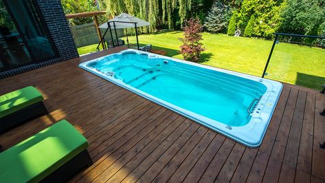 With the rise in popularity of swim spas over the last few years, many families looking to buy a pool for the first time are faced with a decision; should they buy a more traditional in-ground/ above ground pool, or should they get a swim spa? The answer depends on the situation. Both traditional pools … Spa Enclosure Ideas, Swim Spa Enclosure Ideas, Swim Spa Enclosure, Swim Spa Deck, Swim Spa Landscaping, Swimming Pool Design Ideas, Resistance Exercises, Spa Landscaping, Kleiner Pool Design