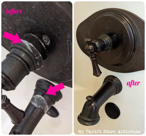 How to restore oil-rubbed bronze bathtub fixtures without chemicals How To Clean Oil Rubbed Bronze Faucets, Bathroom With Oil Rubbed Bronze Fixtures, Bathtub Fixtures, Bronze Bathtub, Rubbed Bronze Bathroom Fixtures, Oil Rubbed Bronze Bathroom Fixtures, Oil Rubbed Bronze Bathroom, Bronze Fixtures, Hard Water Stain Remover