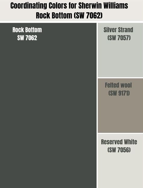 Sherwin Williams Black Evergreen, Sw Rock Bottom Color Scheme, Sherwin Williams Retreat Coordinating Colors, Rock Bottom Sherwin Williams Bedroom, Rock Bottom By Sherwin Williams, Sherwin Williams Rock Bottom Cabinets, Slate Tile Sherwin Williams Color Scheme, Rock Bottom Paint Sherwin Williams, Rock Bottom Color Palette