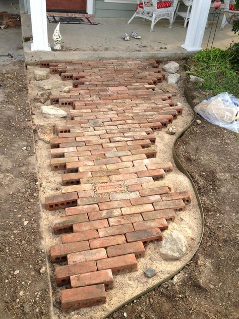 bricks done...just need to add pea gravel Brick Path Ideas, Brick Walkway, Walkways Paths, Path Ideas, Pea Gravel, Gravel Garden, Gardening Techniques, Garden Path, Tall Plants