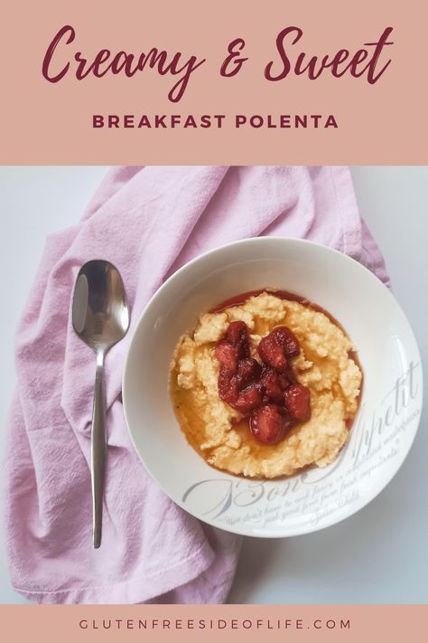 Creamy breakfast polenta that is naturally gluten free. #cornmeal #polenta #breakfast #glutenfree Polenta For Breakfast, Millet Polenta, Sweet Polenta Breakfast, Polenta From Cornmeal, Sweet Polenta, What Is Polenta, Polenta Breakfast, Lemon Polenta Cake Gluten Free, Breakfast Polenta