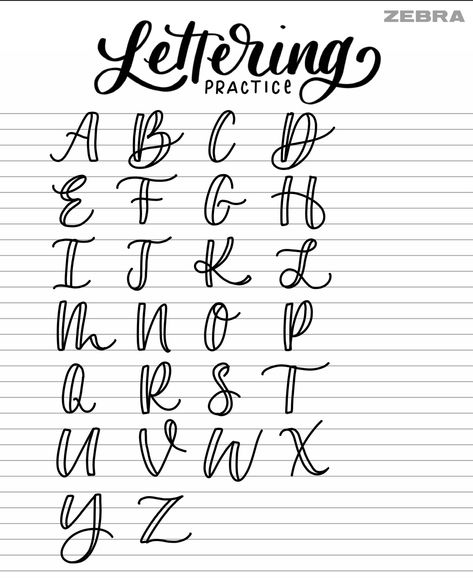 Font Aesthetic A-z, Lettering Abjad, Aesthetic Lettering Alphabet, Abjad Lettering, Basic Calligraphy For Beginners, Aesthetic Calligraphy Alphabet, Abjad Lettering A-z, Fake Lettering, Doodle Calligraphy