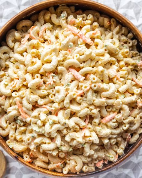 Hawaiian Macaroni Salad Recipe (Mac Salad) | The Kitchn Hawaiian Mac Salad Recipe, Hawaiian Mac Salad Authentic, Cooks Country Hawaiian Macaroni Salad, Mobettahs Macaroni Salad Recipe, Hawian Style Macaroni Salad, Hawaiian Mac Salad, L&l Hawaiian Macaroni Salad Recipe, Hawaiian Plate Lunch, Pickle Brine