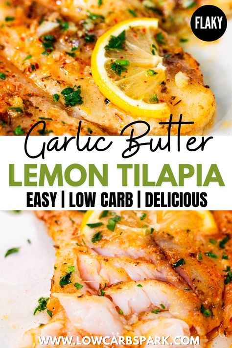 Lemon Garlic Butter Tilapia, Healthy Baked Tilapia, Garlic Butter Baked Talipia, Garlic Butter Oven Baked Tilapia, Talipia Recipes Broiled, Lemon Butter Tilapia Baked, Talapia Ideas Meal Prep, High Protein Tilapia Recipes, Tilapia Recipes Lemon