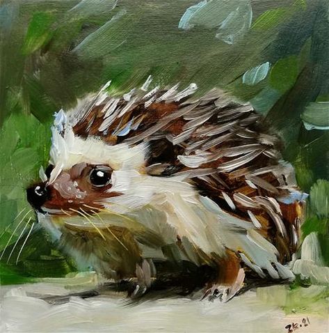 Animal Impressionist Painting, Acrylic Painting Fine Art, Hedgehog Oil Painting, Animal Fine Art, Acrylic Inspo Art, Painting Animals On Canvas, Happy Acrylic Painting, Acrylic Animal Painting Ideas, Acrilic Paintings Animals